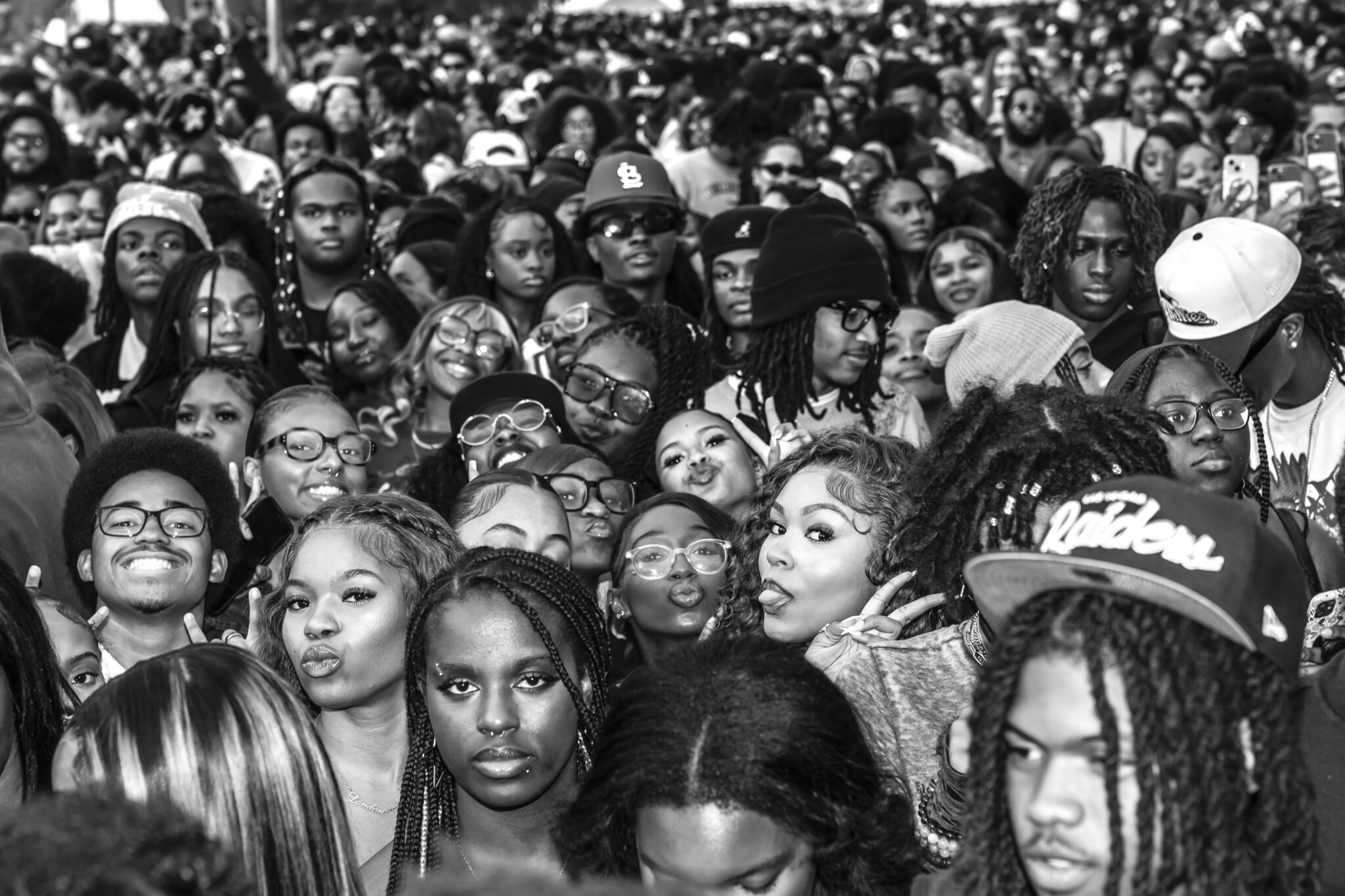 The Howard University homecoming crowd, packed shoulder to shoulder